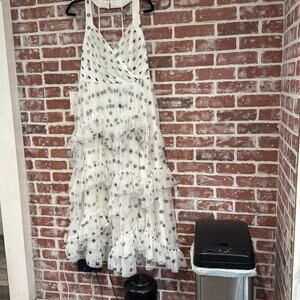 NWT BCBGMaxAzria White Black Polka Dot Halter Ruffle Gown Size 12 Womens